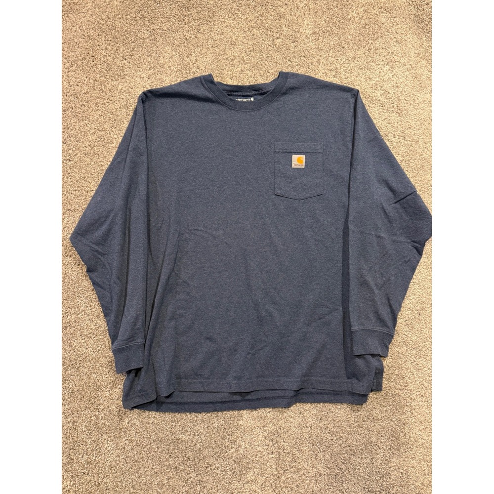 Carhartt Shirt Mens 2XL Blue K126 Loose Fit Long Sleeve Pocket Tee Workwear